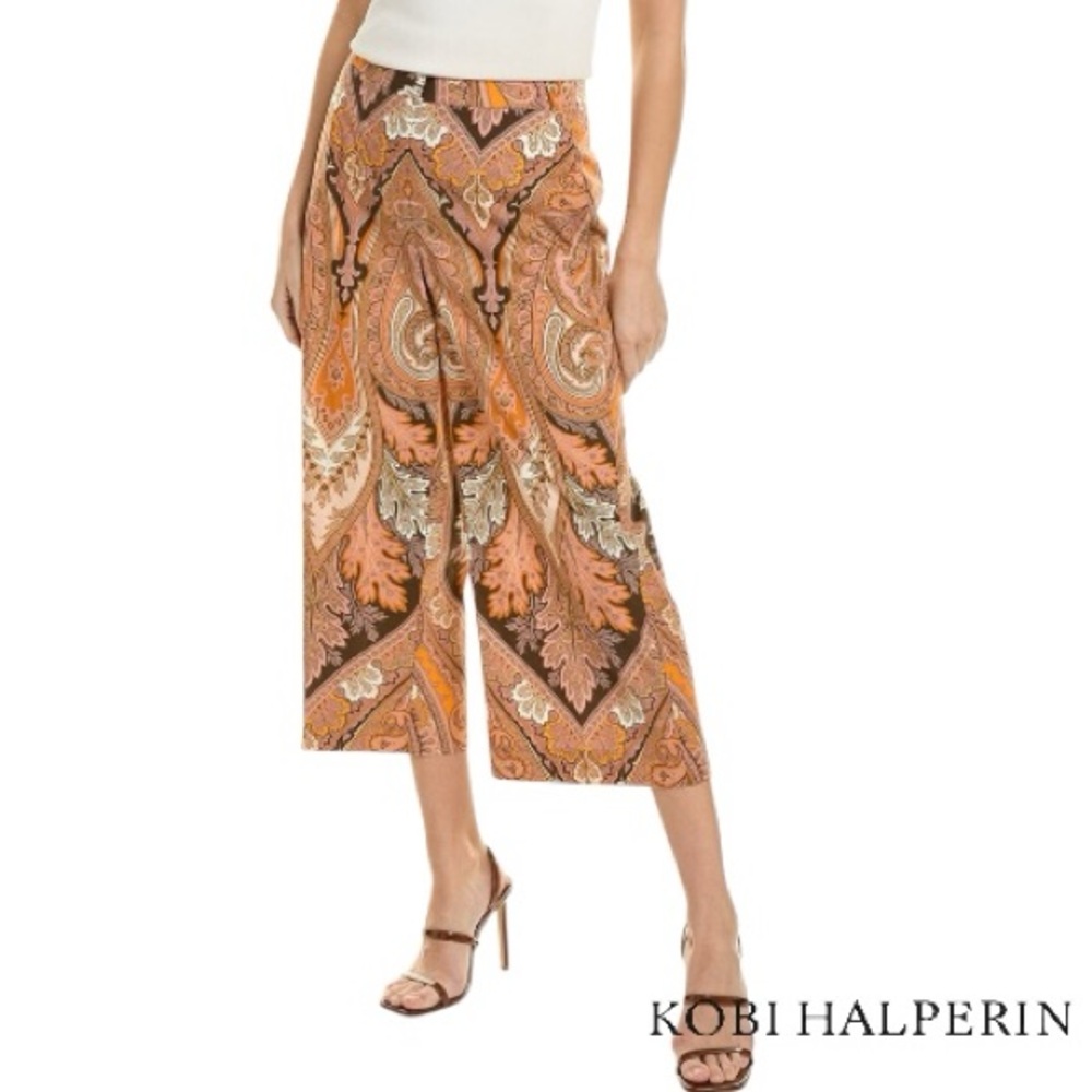 Kobi Halperin *NWT** Orange Laura Cropped Wide-Leg Paisley Pants